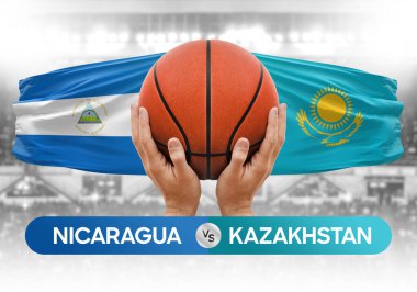 Nikaragua Kazakistan milli basketbol takımlarına karşı basketbol topu yarışma kupası konsepti