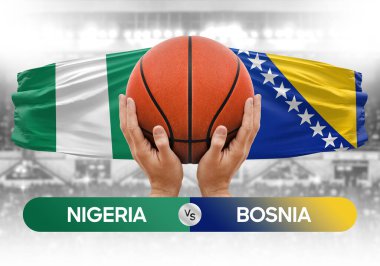 Nijerya, Bosna-Hersek milli basketbol takımlarına karşı basketbol topu yarışma kupası konsepti imajı