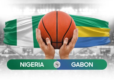 Nijerya Gabon milli basketbol takımlarına karşı basketbol topu yarışma kupası konsepti imajı