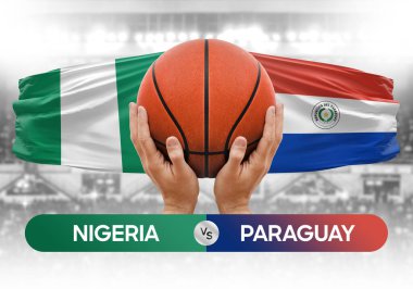 Nijerya, Paraguay 'a karşı milli basketbol takımları basketbol topu yarışma kupası konsepti