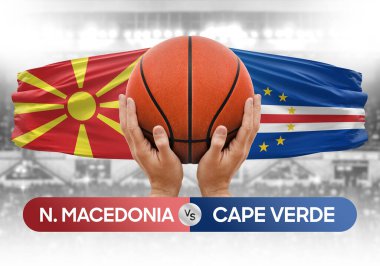 Kuzey Makedonya, Cape Verde Milli Basketbol Takımı 'na karşı basketbol topu yarışma kupası konsepti imajı