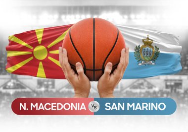 Kuzey Makedonya San Marino milli basketbol takımlarına karşı basketbol maçı kupası konsepti imajı