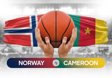 Norveç, Kamerun 'a karşı milli basketbol takımları basketbol topu yarışma kupası konsepti imajı