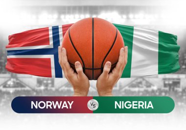 Norveç Nijerya 'ya karşı milli basketbol takımları basketbol topu yarışma kupası konsepti imajı