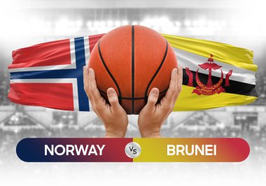 Norveç Brunei milli basketbol takımlarına karşı basketbol topu yarışma kupası konsepti imajı