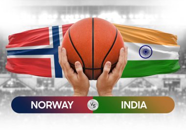 Norveç, Hindistan milli basketbol takımlarına karşı basketbol topu yarışma kupası konsepti