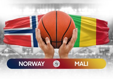 Norveç Mali milli basketbol takımlarına karşı basketbol topu yarışma kupası konsepti imajı