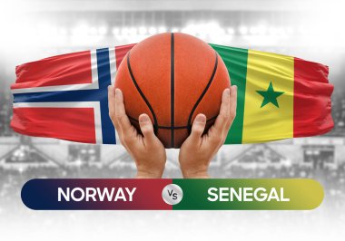 Norveç, Senegal milli basketbol takımlarına karşı basketbol topu yarışma kupası konsepti imajı