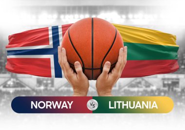 Norveç Litvanya 'ya karşı milli basketbol takımları basketbol topu yarışma kupası konsepti imajı