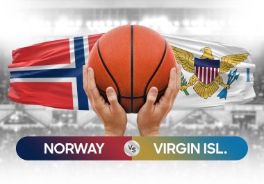 Norveç, Virgin Adaları 'na karşı milli basketbol takımları basketbol topu yarışma kupası konsepti