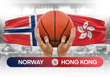 Norveç, Hong Kong milli basketbol takımlarına karşı basketbol topu yarışma kupası konsepti