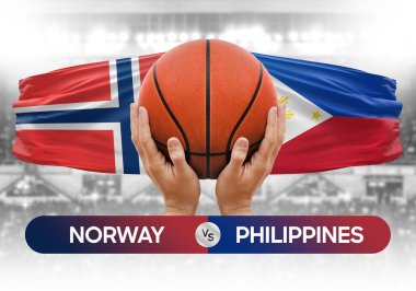 Norveç Filipinler 'e karşı milli basketbol takımları basketbol topu yarışma kupası konsepti imajı