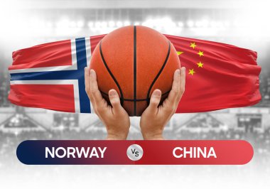 Norveç, Çin milli basketbol takımlarına karşı basketbol topu yarışma kupası konsepti