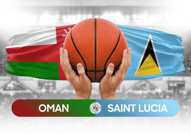 Umman, Saint Lucia 'ya karşı milli basketbol takımları basketbol kupası konsepti.