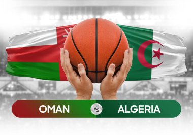 Umman, Cezayir 'e karşı milli basketbol takımları basketbol maçı kupası konsepti imajı