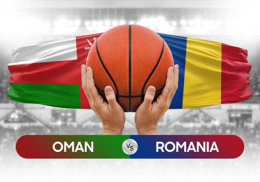 Umman Romanya milli basketbol takımlarına karşı basketbol topu yarışma kupası konsepti imajı