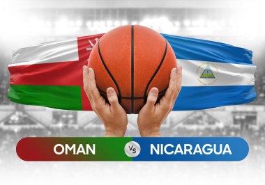 Umman, Nikaragua 'ya karşı milli basketbol takımları basketbol topu yarışma kupası konsepti imajı