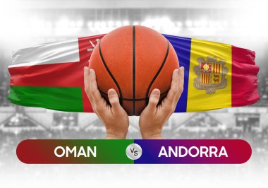 Umman, Andorra milli basketbol takımlarına karşı basketbol topu yarışma kupası konsepti imajı