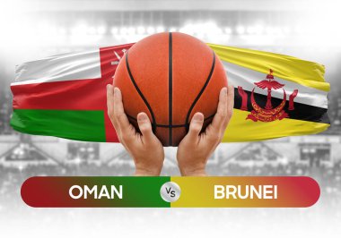 Umman Brunei milli basketbol takımlarına karşı basket topu yarışma kupası konsepti imajı