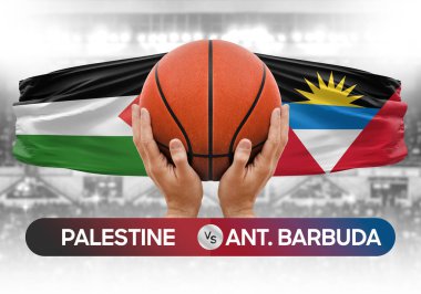 Filistin, Antigua ve Barbuda milli basketbol takımlarına karşı basketbol topu yarışma kupası konsepti