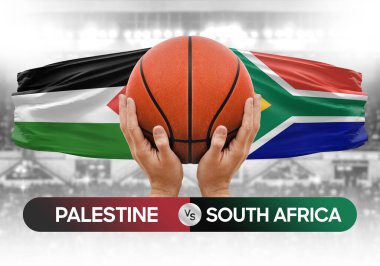 Filistin, Güney Afrika milli basketbol takımlarına karşı basketbol topu yarışma kupası konsepti imajı