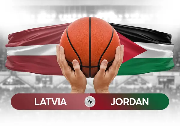 Latvia vs Jordan national basketball teams basket ball match competition cup concept image