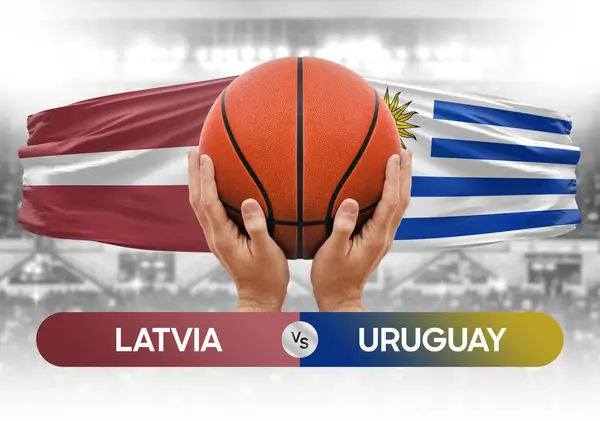 Latvia vs Uruguay national basketball teams basket ball match competition cup concept image
