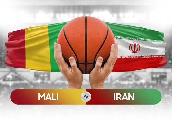 Mali, İran milli basketbol takımlarına karşı basketbol topu yarışma kupası konsepti