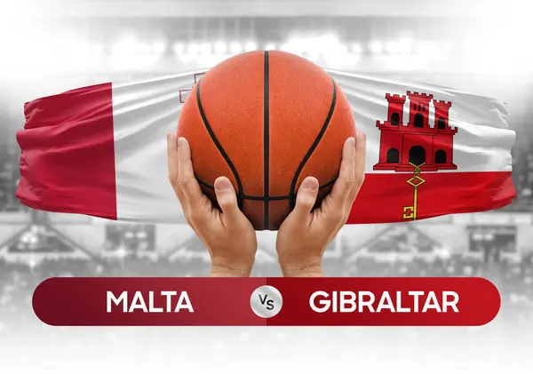 stock image Malta vs Gibraltar national basketball teams basket ball match competition cup concept image