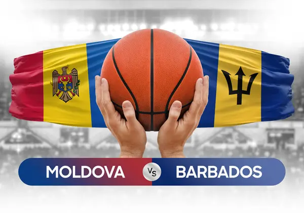 Moldova Barbados milli basketbol takımlarına karşı basketbol topu yarışma kupası konsepti imajı