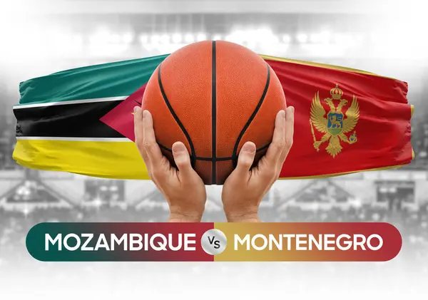 Mozambik Karadağ milli basketbol takımlarına karşı basketbol topu yarışma kupası konsepti imajı