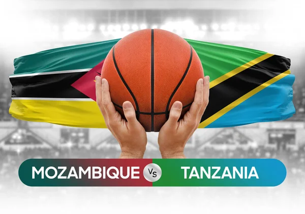 Mozambik Tanzanya 'ya karşı milli basketbol takımları basketbol topu yarışma kupası konsepti