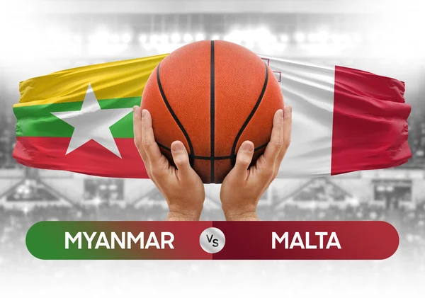 Myanmar Malta milli basketbol takımlarına karşı basketbol topu yarışma kupası konsepti imajı