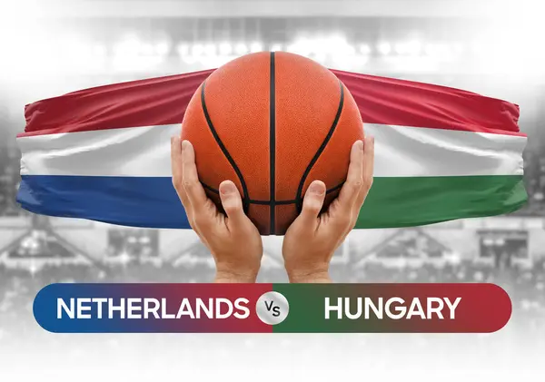 stock image Netherlands vs Hungary national basketball teams basket ball match competition cup concept image