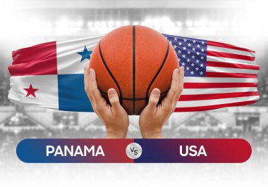 Panama, ABD milli basketbol takımlarına karşı basketbol topu yarışma kupası konsepti