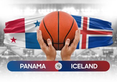 Panama İzlanda milli basketbol takımlarına karşı basketbol topu yarışma kupası konsepti