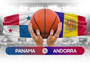 Panama, Andorra milli basketbol takımlarına karşı basketbol topu yarışma kupası konsepti imajı