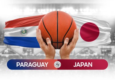 Paraguay japon milli basketbol takımlarına karşı basket topu yarışma kupası konsepti