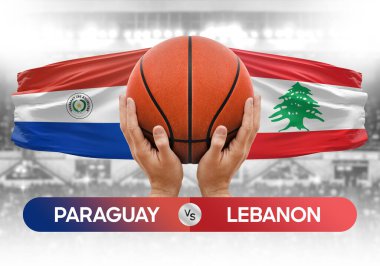 Paraguay, Lübnan milli basketbol takımlarına karşı basketbol topu yarışma kupası konsepti imajı