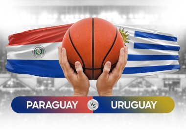 Paraguay, Uruguay 'a karşı milli basketbol takımları basketbol maçı kupası konsepti