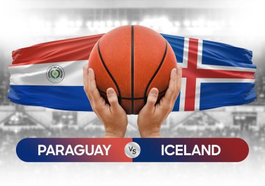 Paraguay İzlanda milli basketbol takımlarına karşı basketbol topu yarışma kupası konsepti