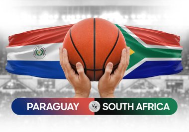 Paraguay, Güney Afrika milli basketbol takımlarına karşı basketbol topu yarışma kupası konsepti imajı