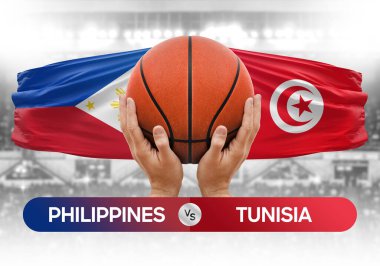 Filipinler Tunus milli basketbol takımlarına karşı basketbol topu yarışma kupası konsepti