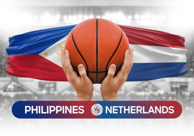 Filipinler Hollanda 'ya karşı milli basketbol takımları basketbol topu yarışma kupası konsepti