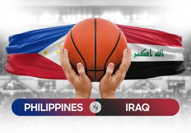 Filipinler Irak 'a karşı milli basketbol takımları basketbol topu yarışma kupası konsepti