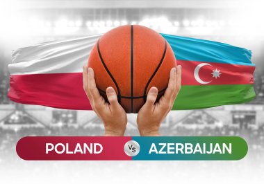 Polonya, Azerbaycan milli basketbol takımlarına karşı basketbol topu yarışma kupası konsepti imajı