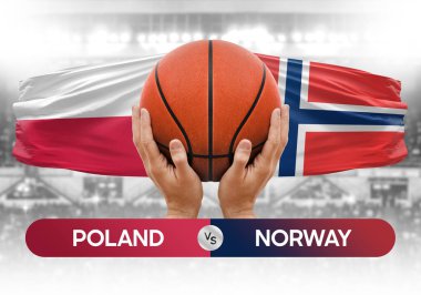 Polonya, Norveç milli basketbol takımlarına karşı basketbol topu yarışma kupası konsepti