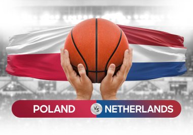 Polonya, Hollanda milli basketbol takımlarına karşı basketbol topu yarışma kupası konsepti