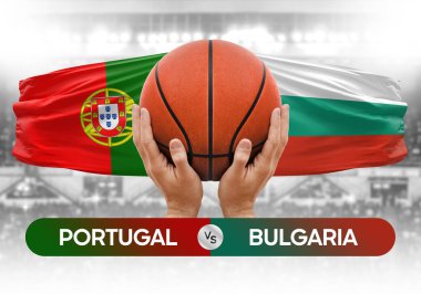 Portekiz Bulgaristan milli basketbol takımlarına karşı basketbol topu yarışma kupası konsepti imajı