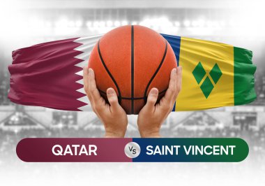 Katar, Saint Vincent Grenadines 'e karşı milli basketbol takımları basketbol topu yarışma kupası konsepti